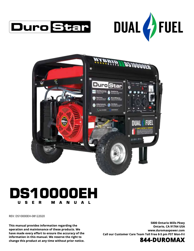 Page n°1 - Manuel utilisateur DuroMax DS10000EH