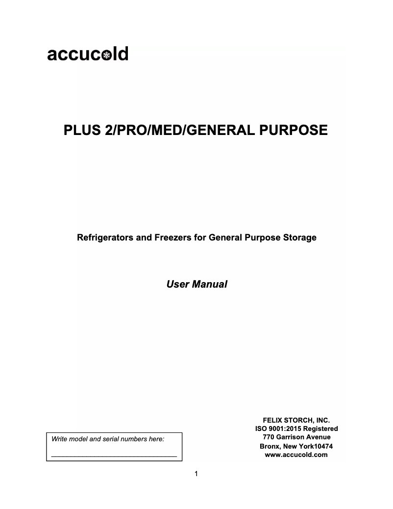 Page 1 de la notice Manuel utilisateur Accucold FS30LPLUS2