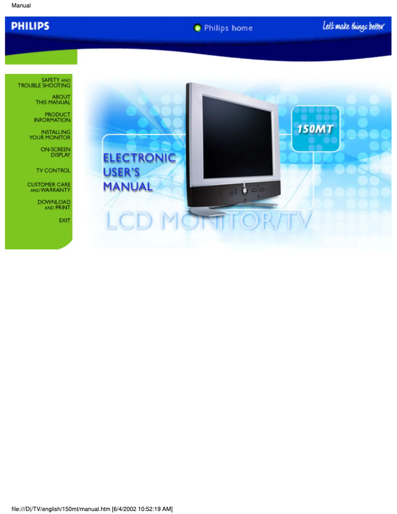 Page 1 de la notice Manuel utilisateur Philips 150MT