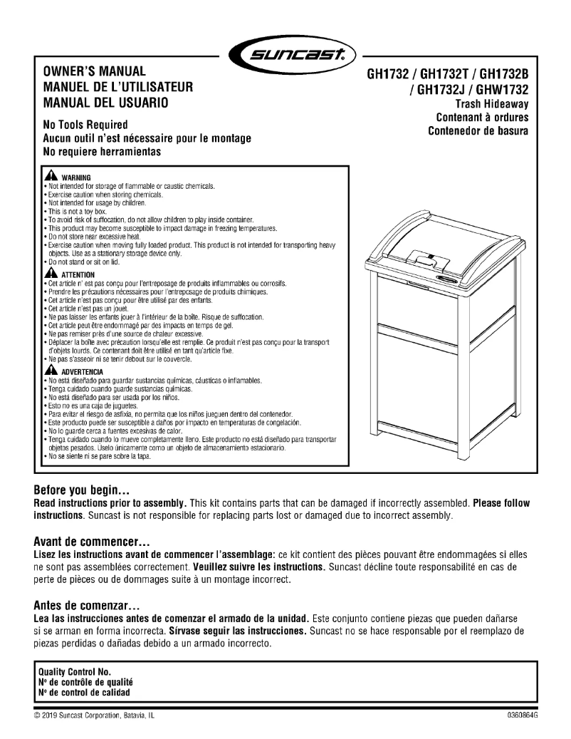 Page 1 de la notice Manuel utilisateur Suncast GH1732C