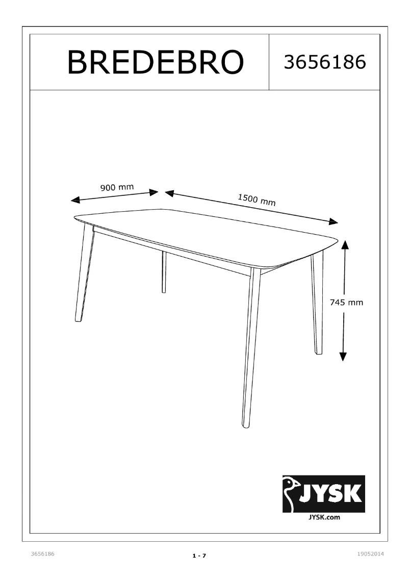 Page n°1 - Manuel utilisateur JYSK Bredebro (90x150x75)