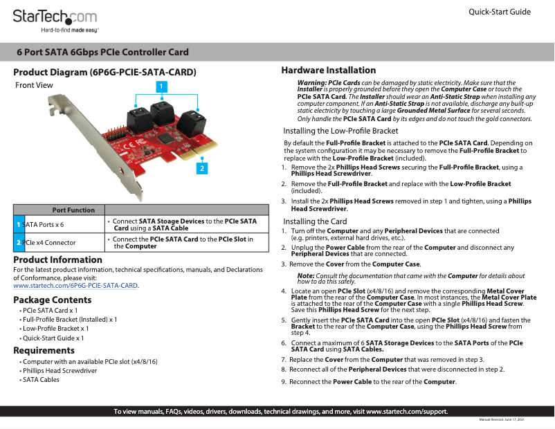 Page n°1 - Manuel utilisateur StarTech.com 6P6G-PCIE-SATA-CARD