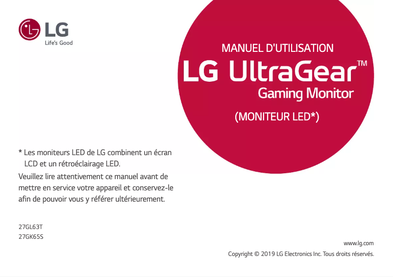 Image de la première page du manuel de l'appareil UltraGear 27GL63T