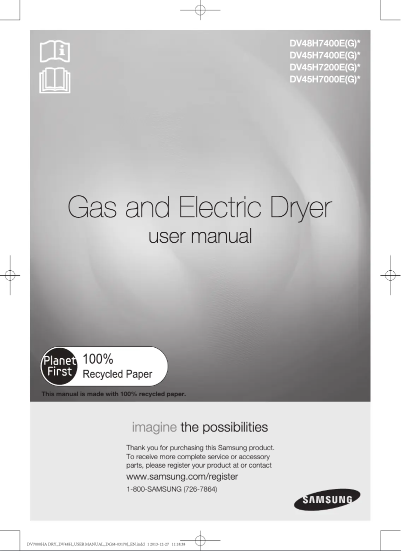 Page n°1 - Manuel utilisateur Samsung DV48H7400EP