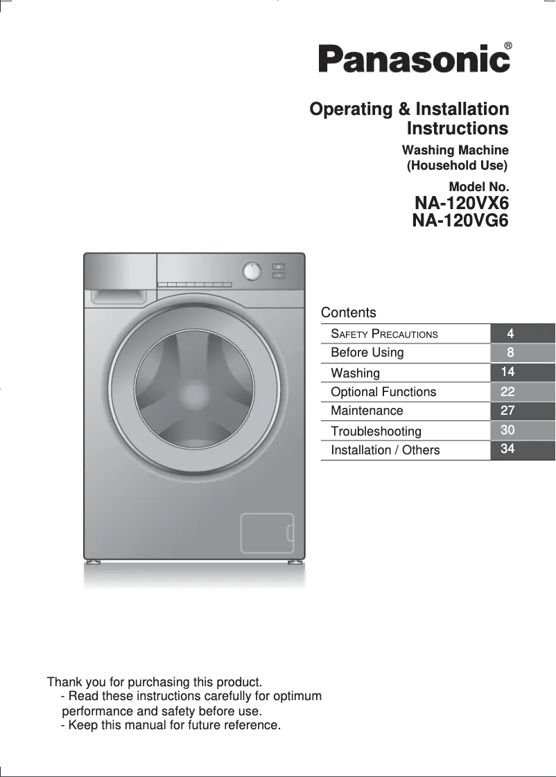 Page n°1 - Instructions / montage Panasonic NA-120VG6