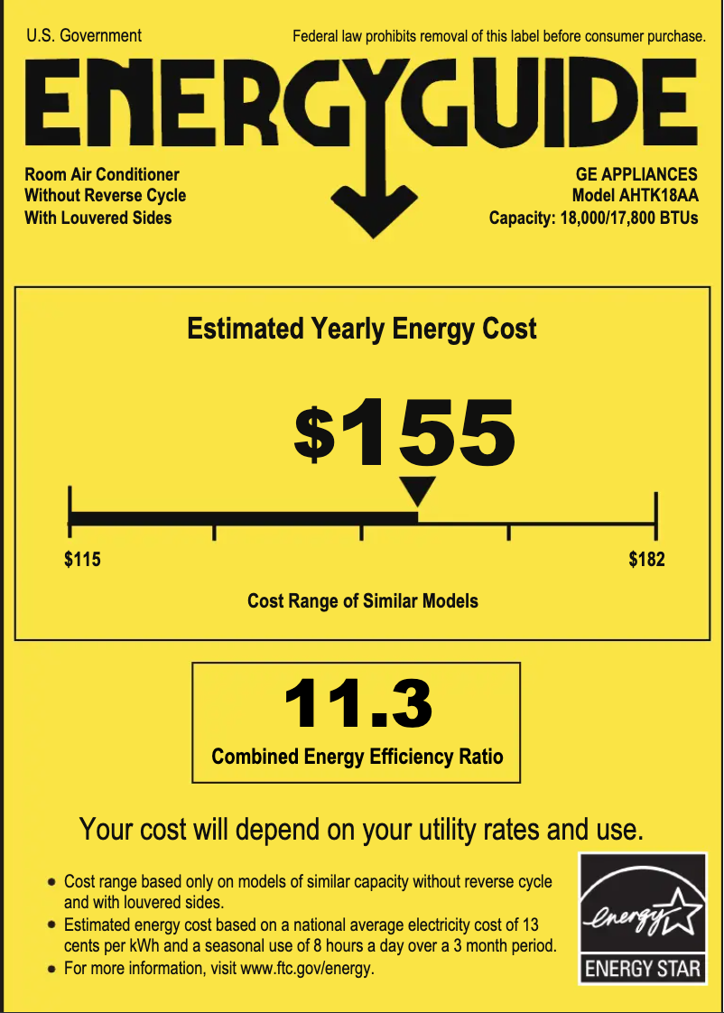 Page n°1 - Label énergétique GE AHTK18AA