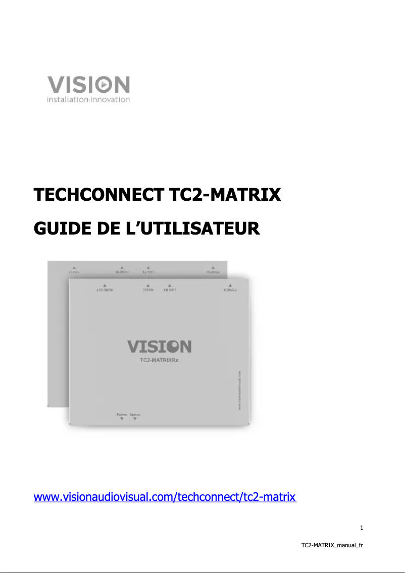 Page 1 de la notice Manuel utilisateur Vision TC2-MATRIXTX