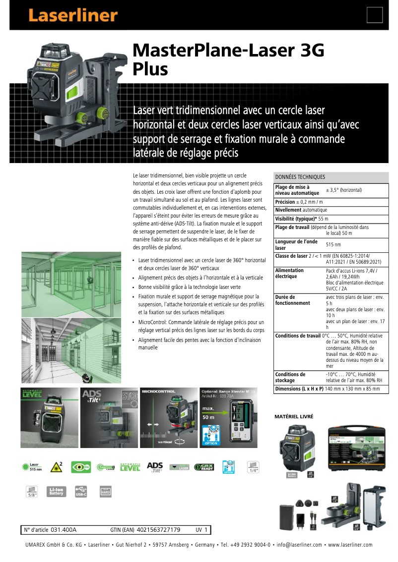 Image de la première page du manuel de l'appareil MasterPlane-Laser 3G Plus