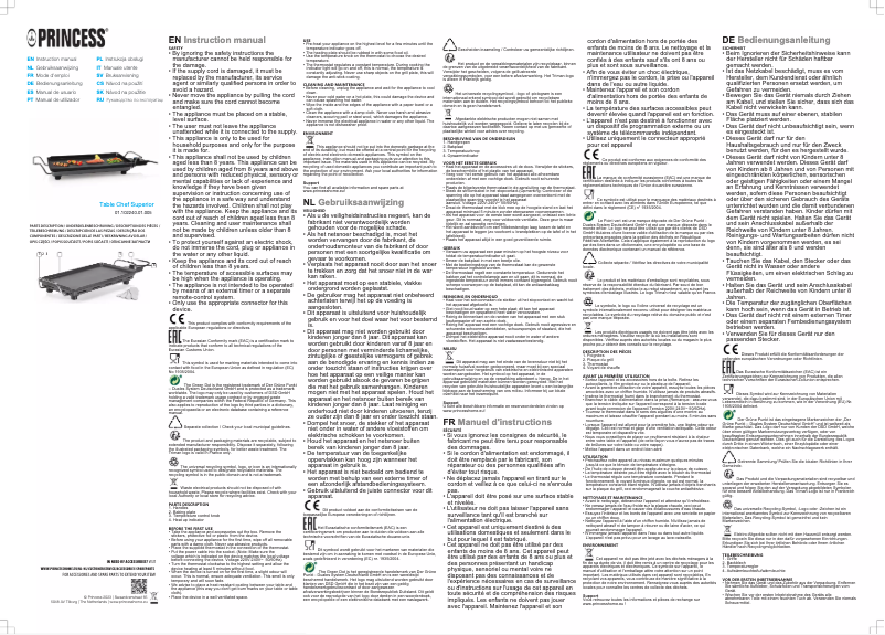 Page 1 de la notice Manuel utilisateur Princess Table Chef Superior Classic 102240