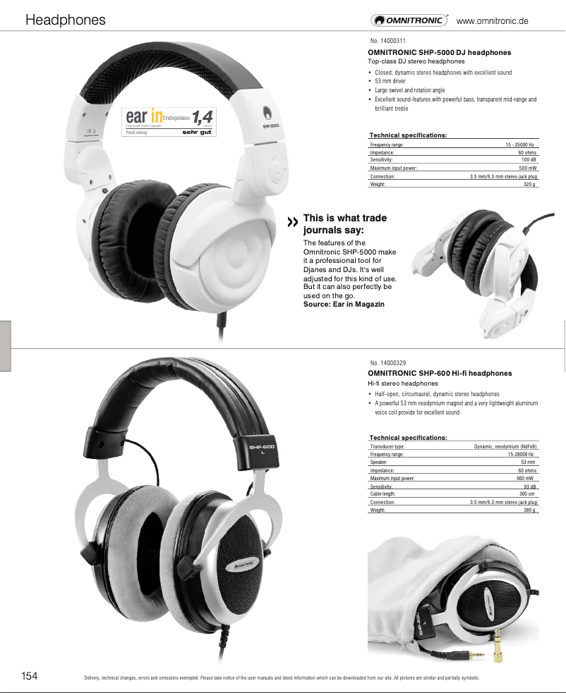 Page 1 de la notice Catalogue Omnitronic SHP-600