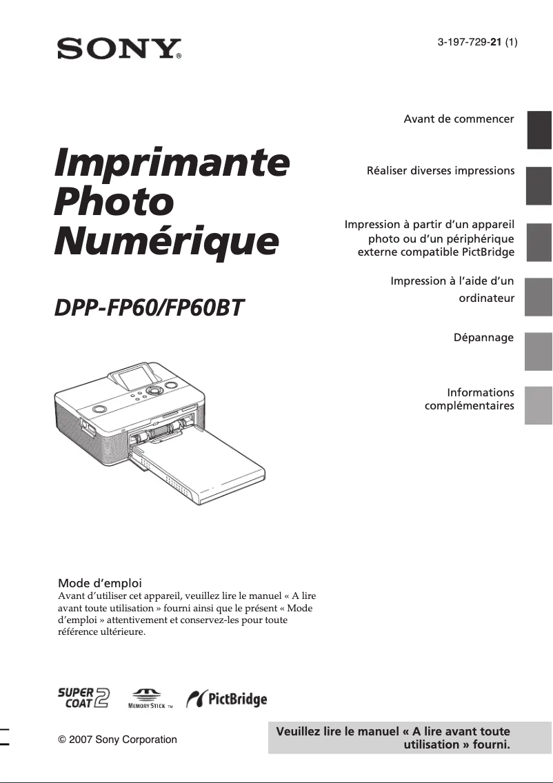 Page n°1 - Manuel utilisateur Sony DPP-FP60BT