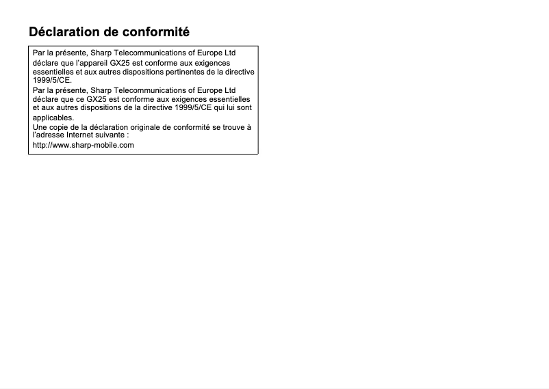 Page 1 de la notice Manuel utilisateur Sharp GX25
