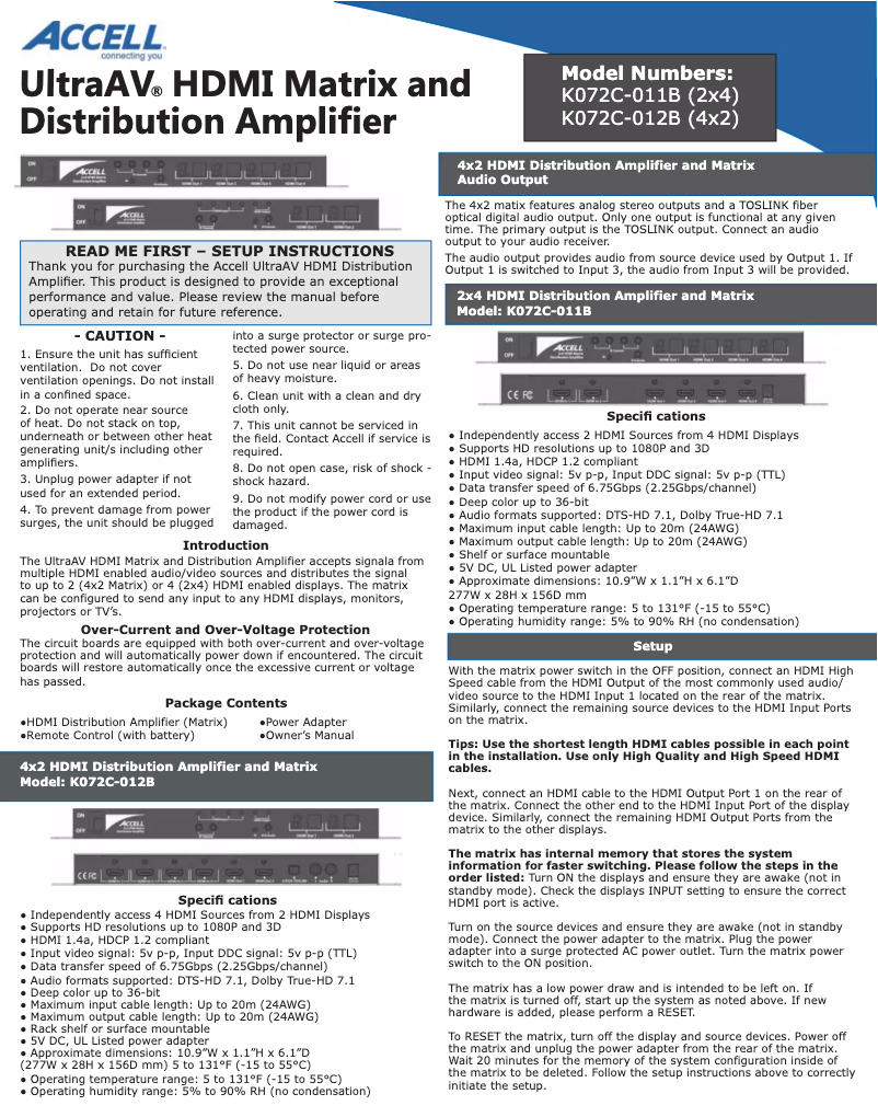 Page n°1 - Manuel utilisateur Accell UltraAV K072C-012B