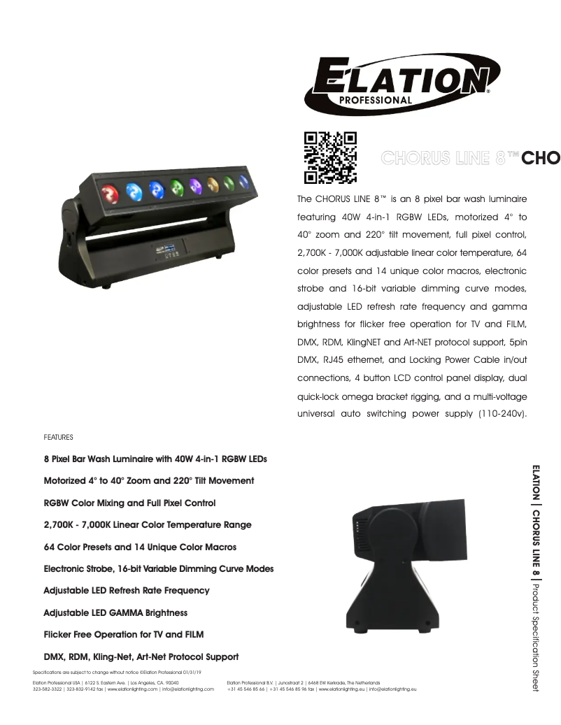 Page 1 de la notice Fiche technique Elation Chorus Line 8