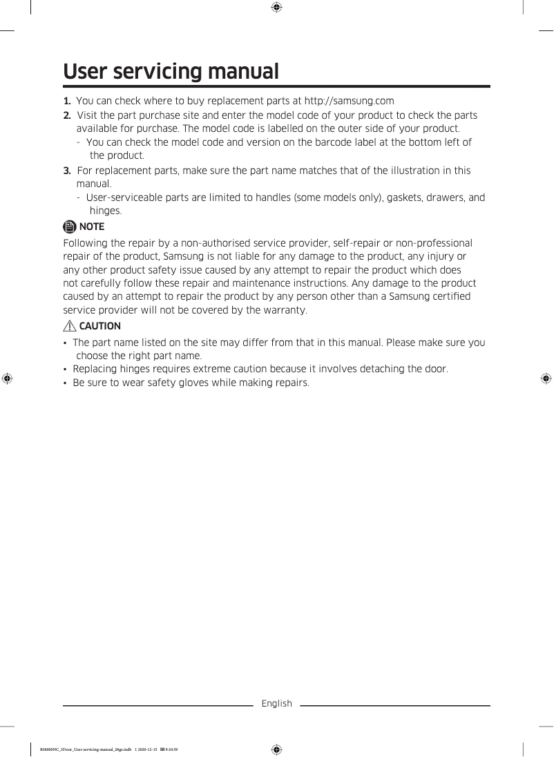 Page 1 de la notice Manuel utilisateur Samsung RS66N8100SL