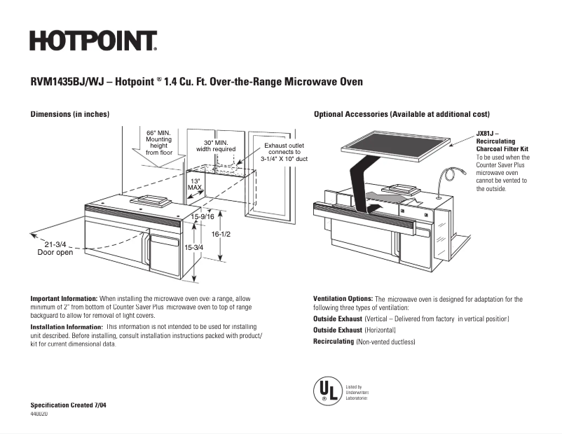 Page 1 de la notice Fiche technique Hotpoint RVM1435BJ