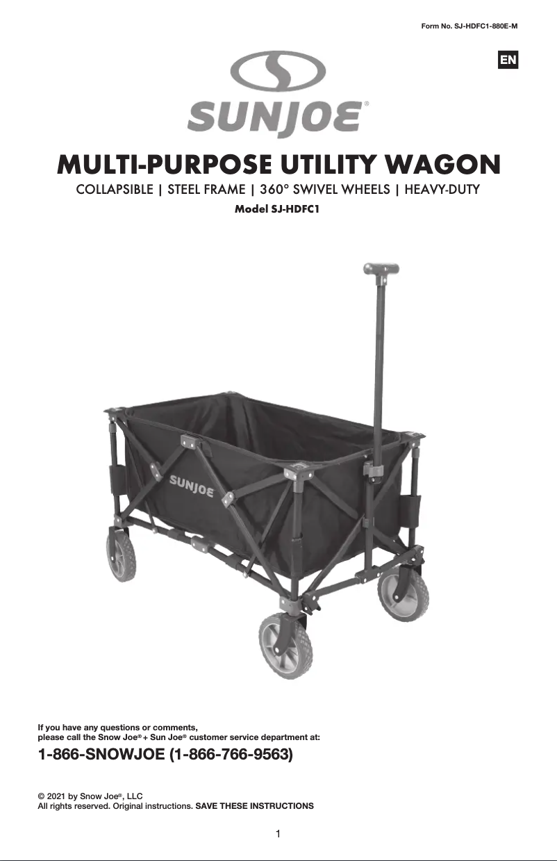 Page 1 de la notice Manuel utilisateur Sun Joe SJ-HDFC1