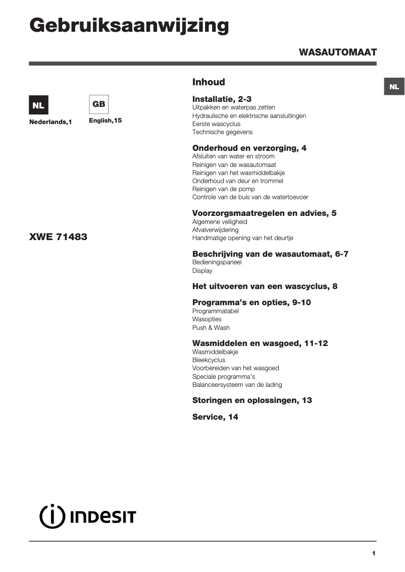 Image de la première page du manuel de l'appareil XWE 71483X WSSS