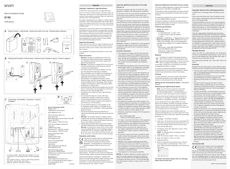 Image de la première page du manuel de l'appareil D150