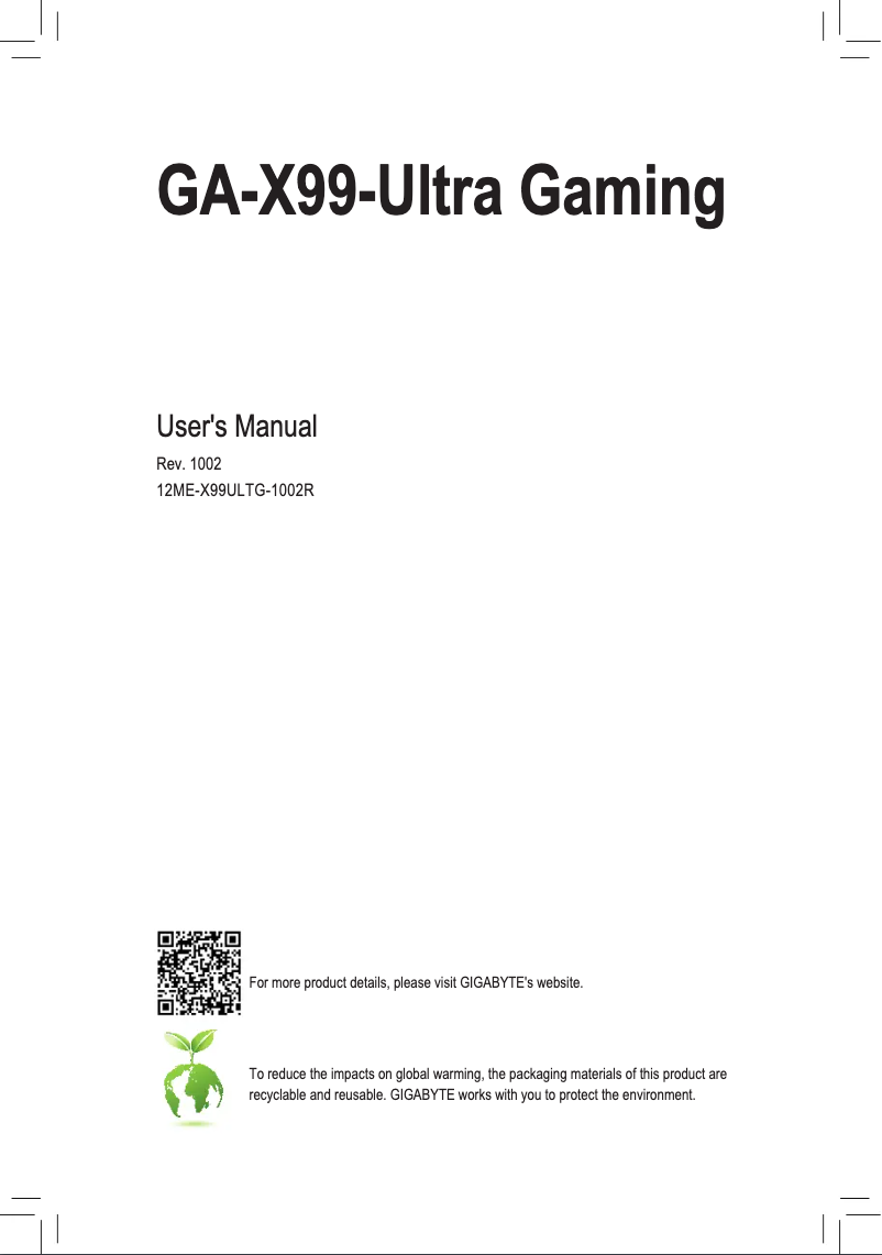 Page n°1 - Manuel utilisateur Gigabyte GA-X99-Ultra Gaming