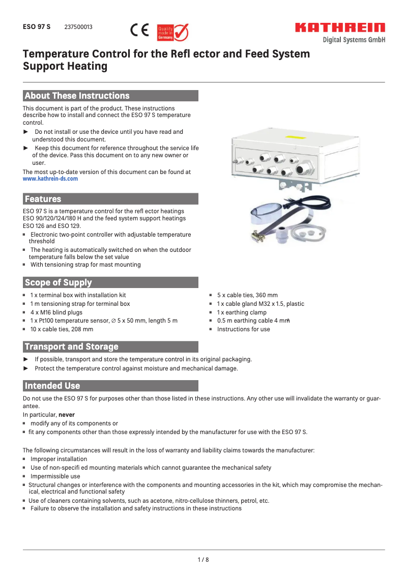 Page n°1 - Manuel utilisateur Kathrein ESO 97 S