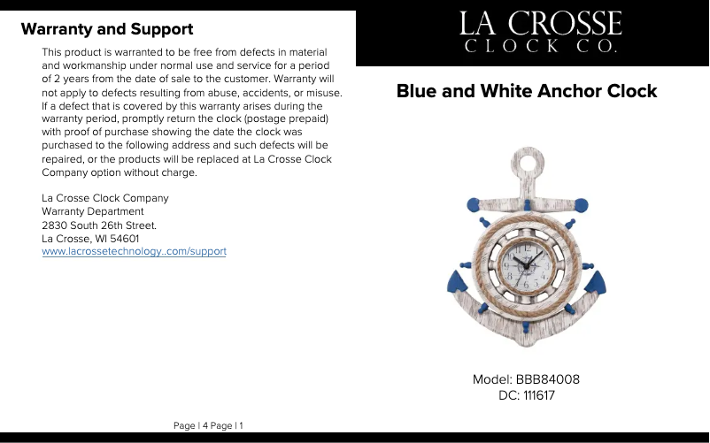 Page n°1 - Manuel utilisateur La Crosse Technology BBB84008