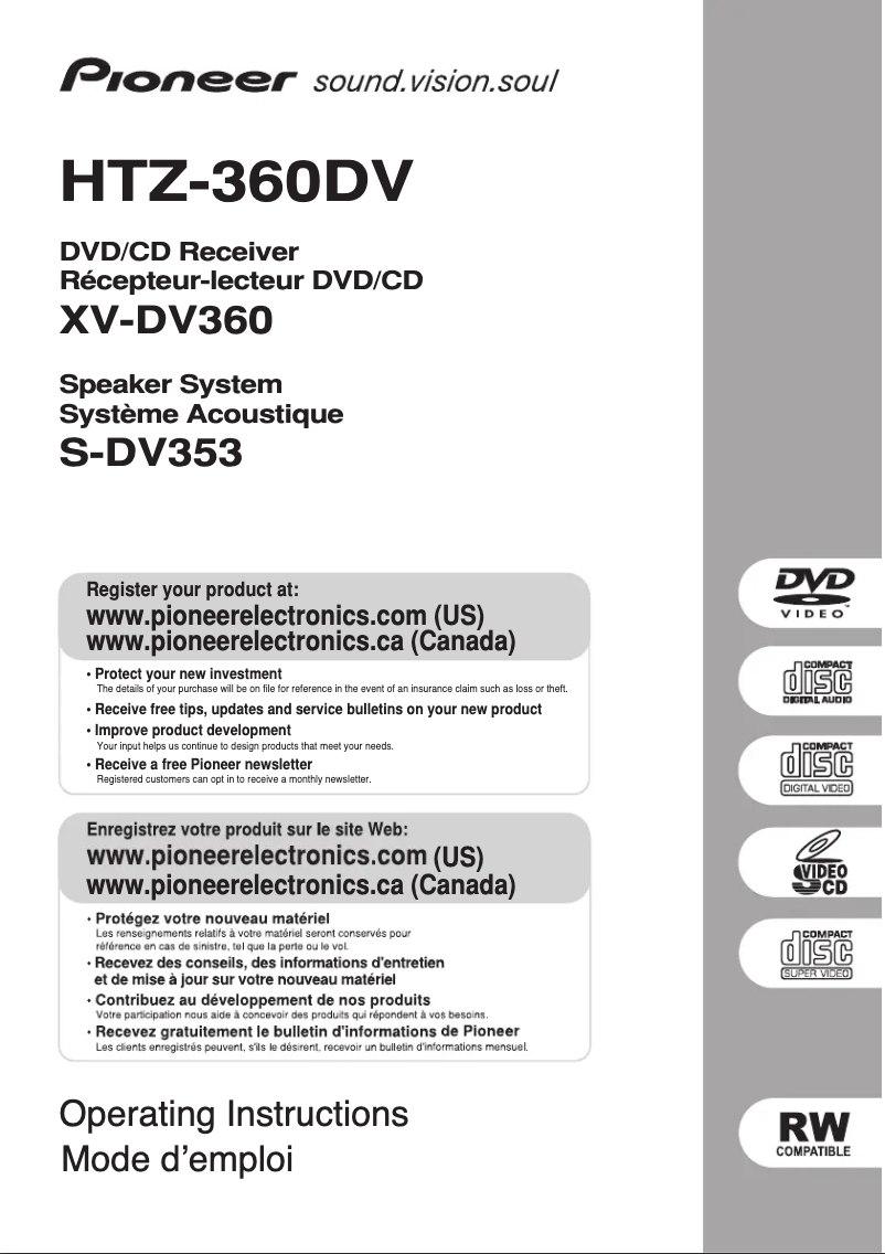 Page 1 de la notice Manuel utilisateur Pioneer HTZ360DV