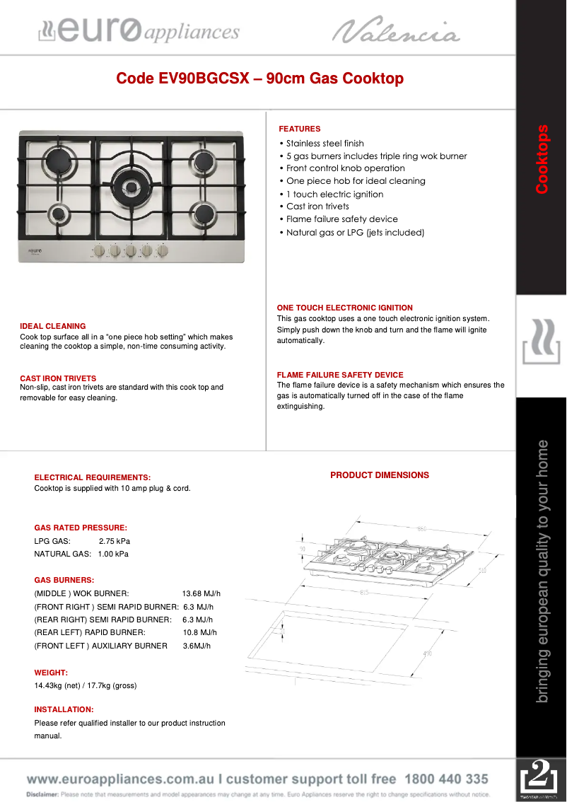 Page n°1 - Fiche technique Euro Appliances EV90BGCSX