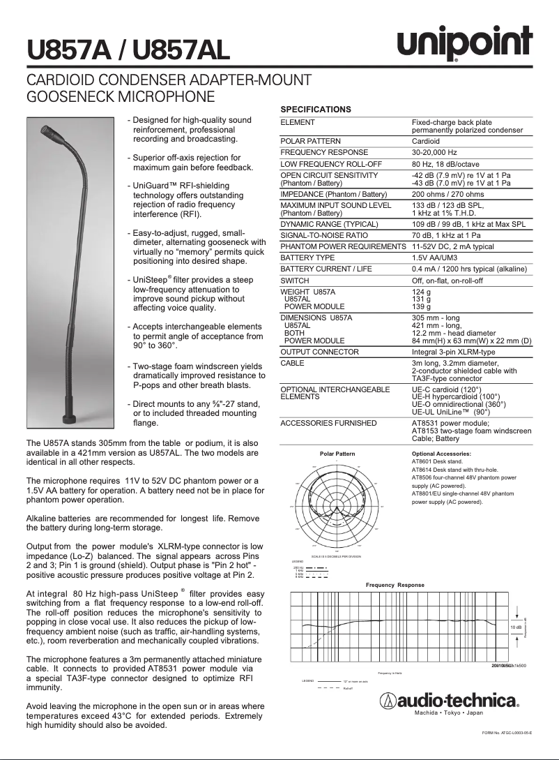 Page n°1 - Manuel utilisateur Audio-Technica U857A