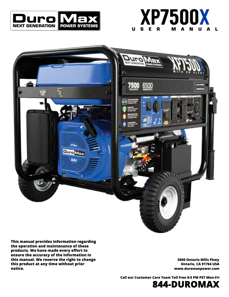 Page n°1 - Manuel utilisateur DuroMax XP7500X