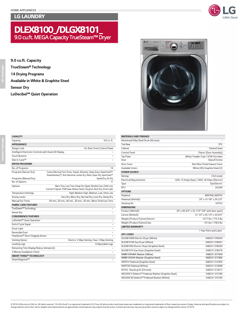 Page n°1 - Fiche technique LG DLEX8100V