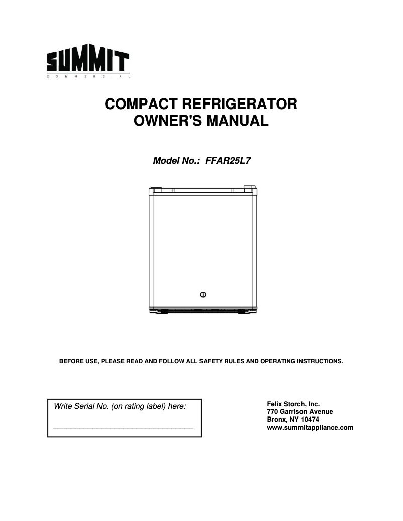 Página 1 del manual Manual de usuario Summit FFAR25L7