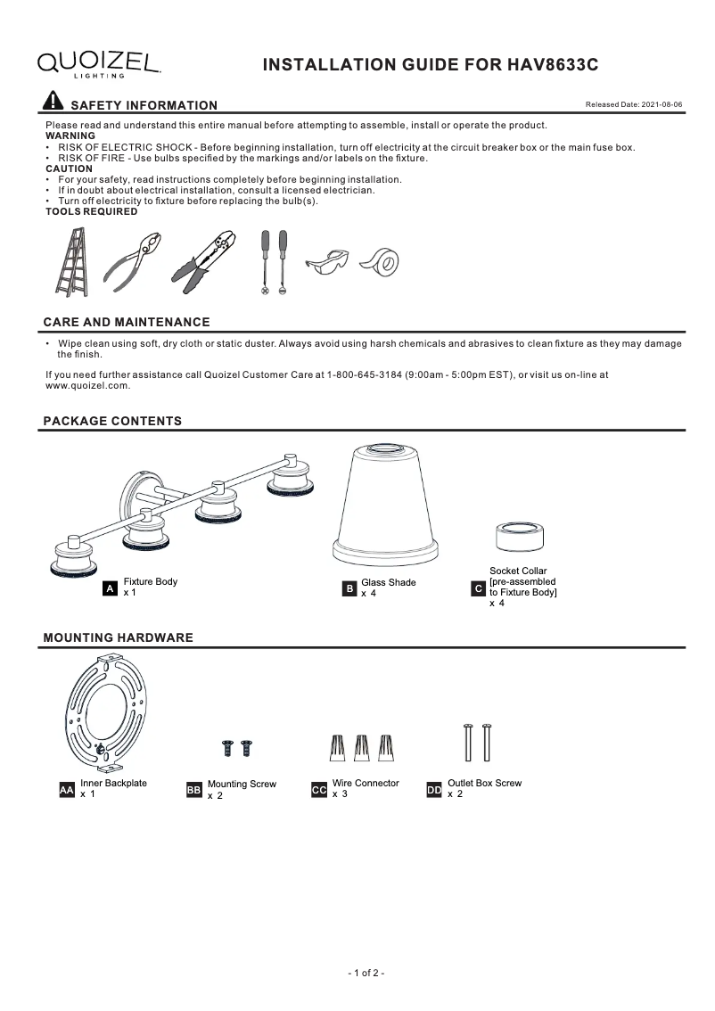 Page n°1 - Manuel utilisateur Quoizel Haverfield HAV8633C