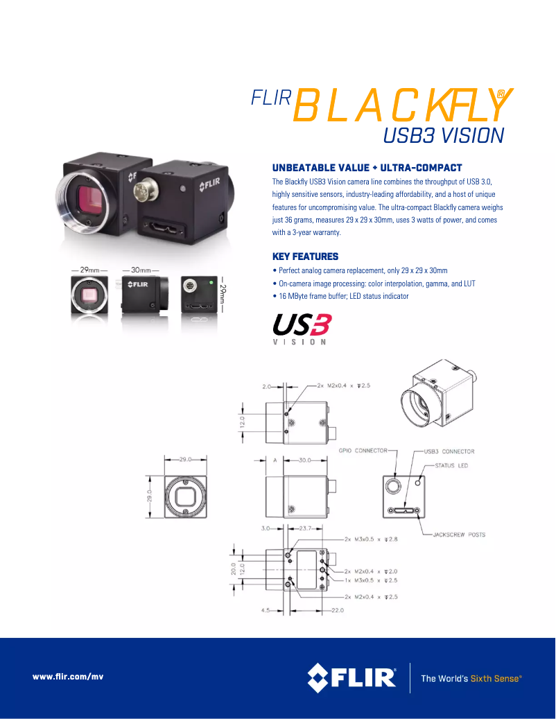 Page 1 de la notice Fiche technique FLIR Blackfly