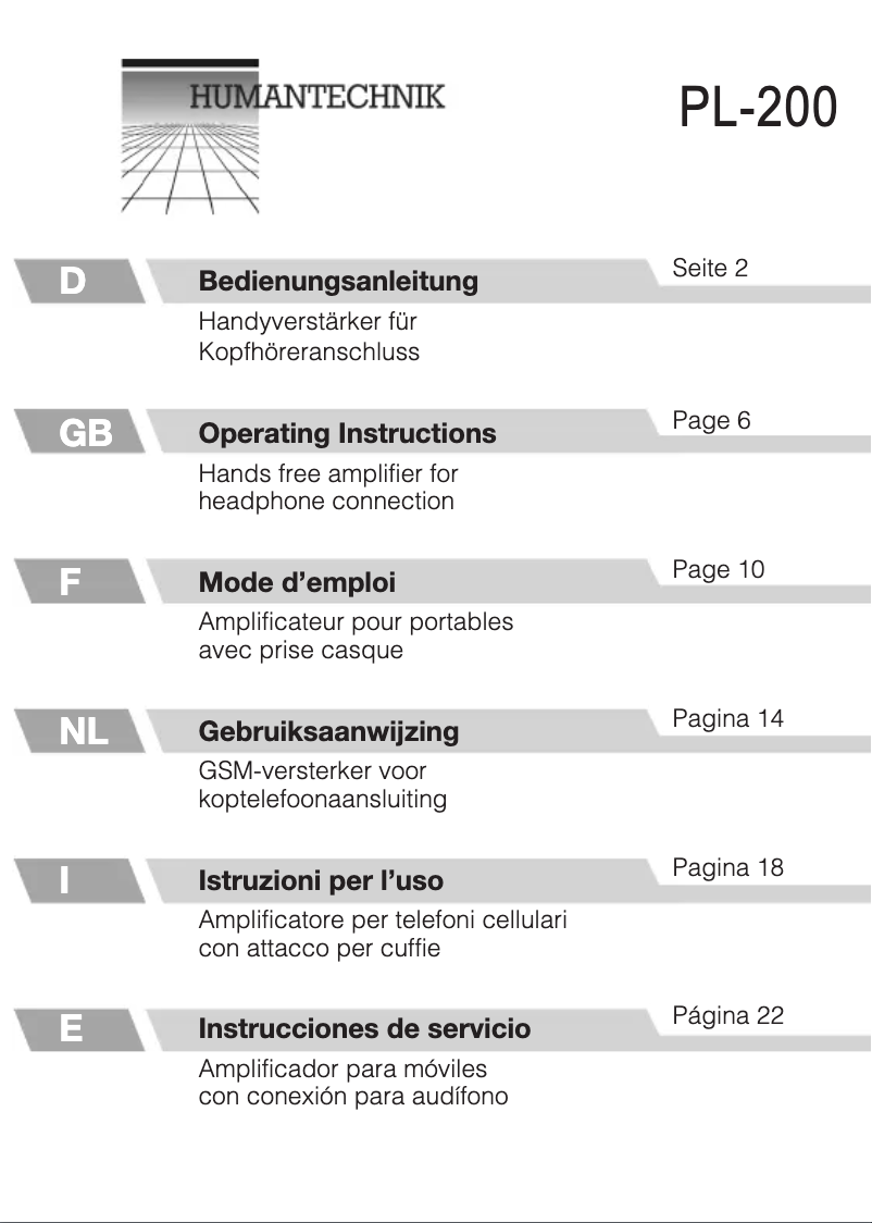 Page n°1 - Manuel utilisateur Humantechnik PL-200