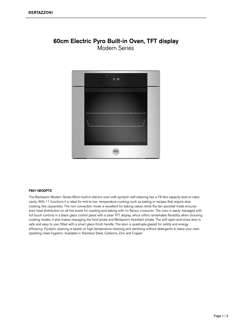 Página 1 del manual Ficha técnica Bertazzoni F6011MODPTX