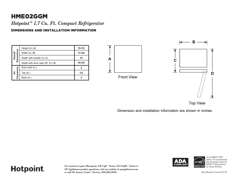 Page n°1 - Fiche technique Hotpoint HME02GGMWW