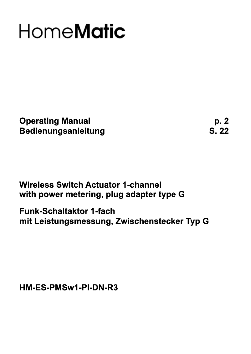 Imagen de la primera página del manual del dispositivo eQ-3 AG HM-ES-PMSw1-Pl-DN-R3