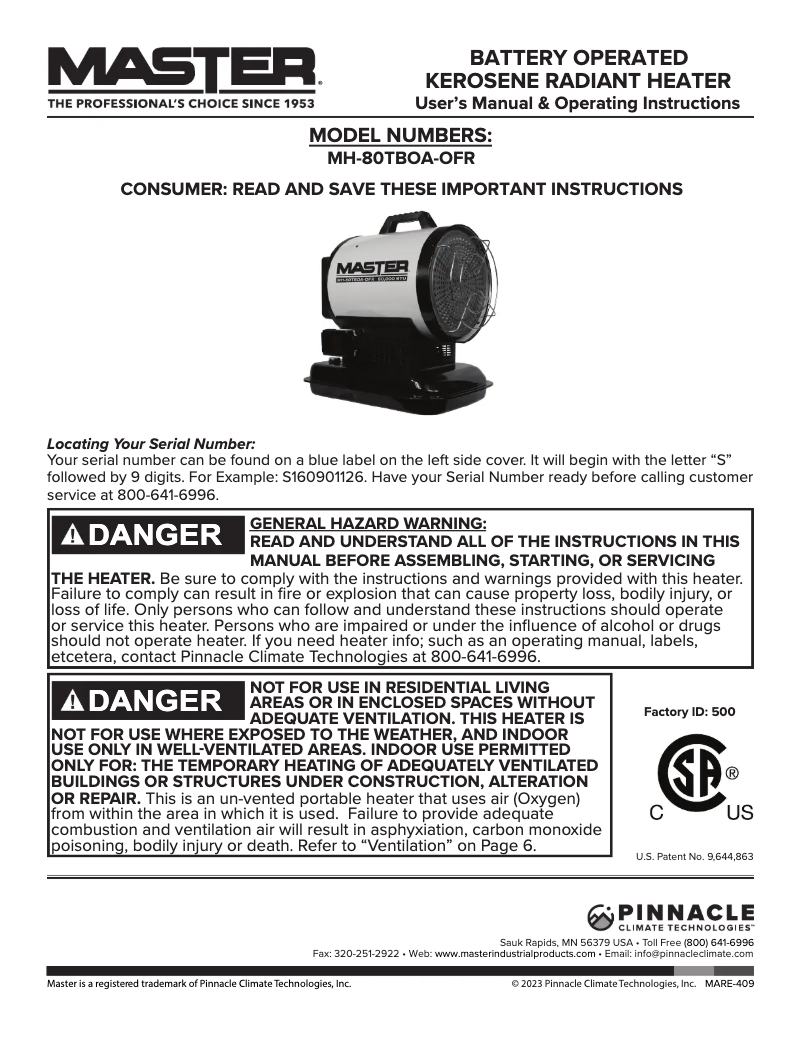 Page 1 de la notice Manuel utilisateur Master MH-80TBOA-OFR