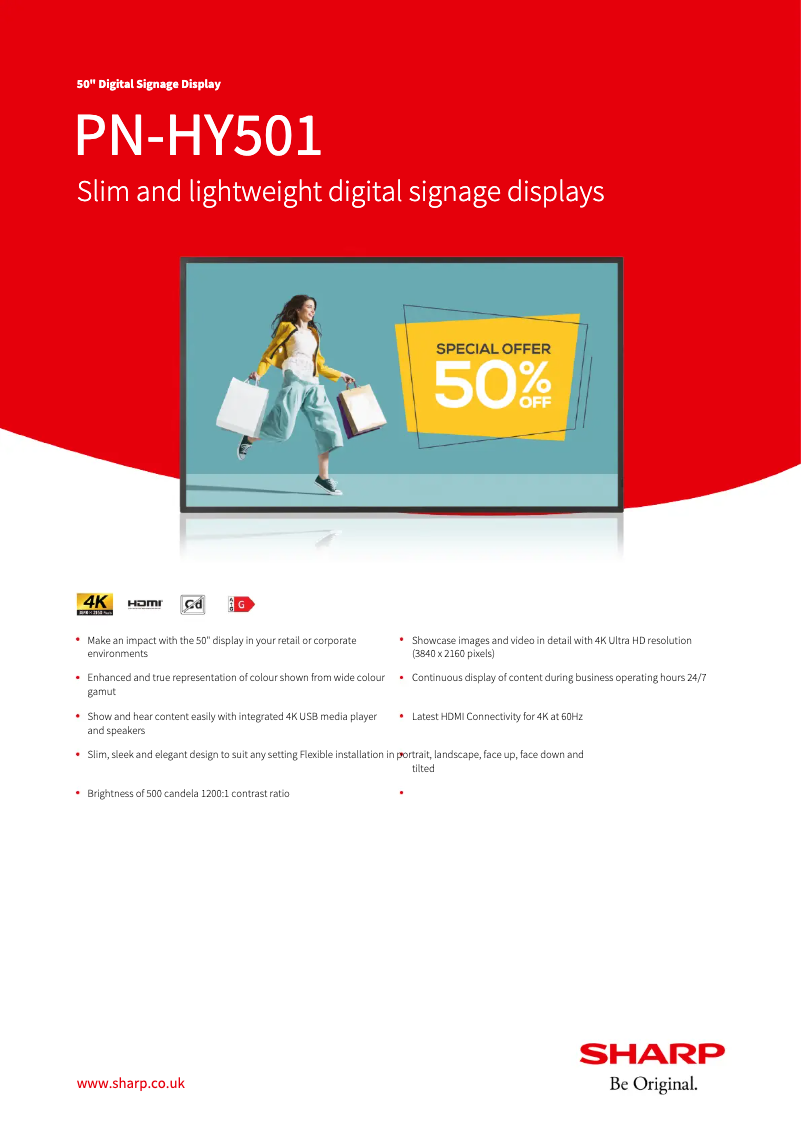 Page 1 de la notice Fiche technique Sharp PN-HY501