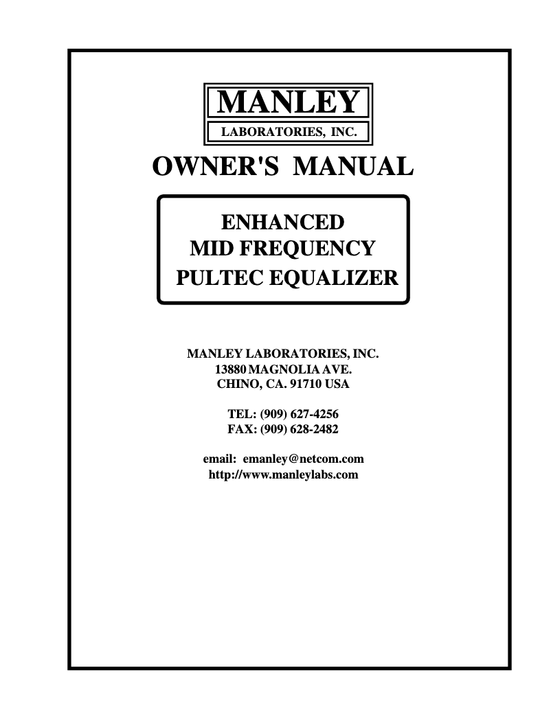 Page 1 de la notice Manuel utilisateur Manley Enhanced Mid Frequency
