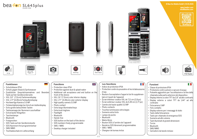 Page 1 de la notice Manuel utilisateur Bea-fon SL645plus