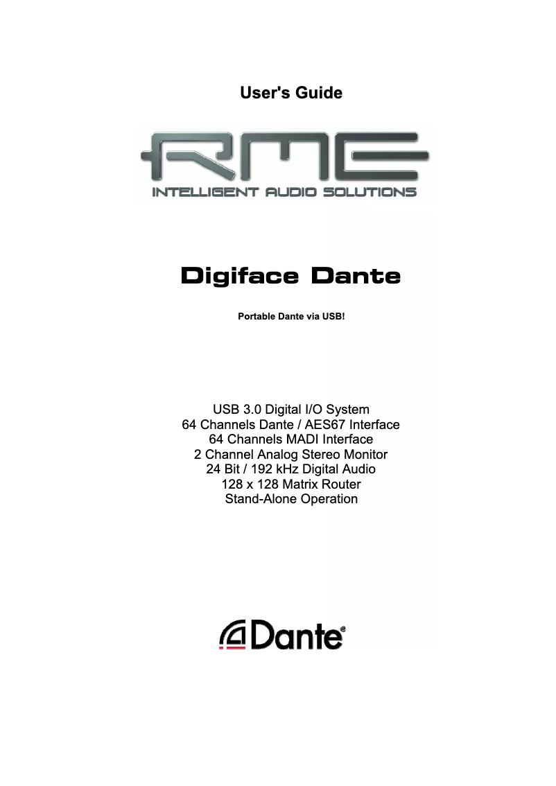 Page n°1 - Manuel utilisateur RME Digiface Dante