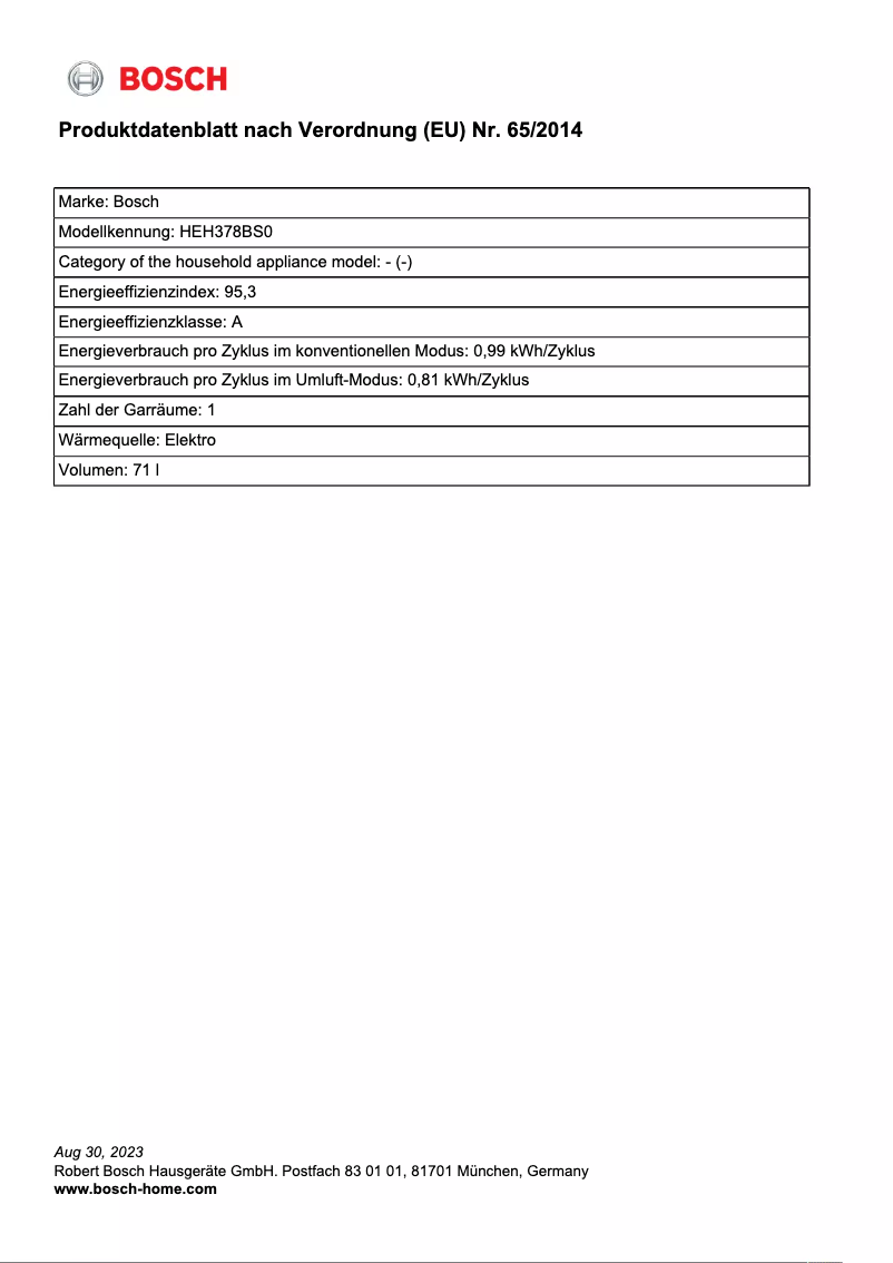 Página 1 del manual Ficha técnica Bosch HEH378BS0