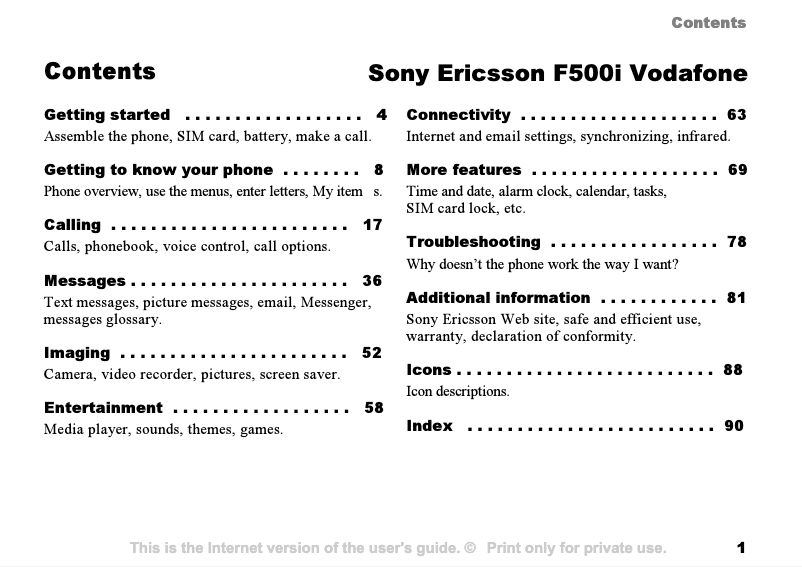 Page 1 de la notice Manuel utilisateur Sony Ericsson F500i