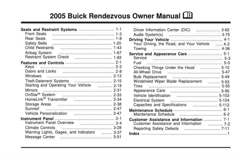 Page 1 de la notice Manuel utilisateur Buick LeSabre (2005)