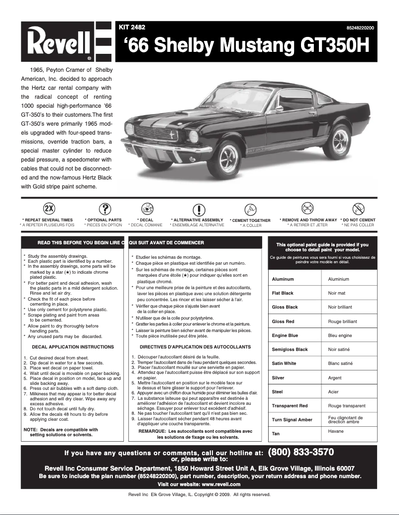 Page n°1 - Manuel utilisateur Revell ‘66 Shelby Mustang GT350H