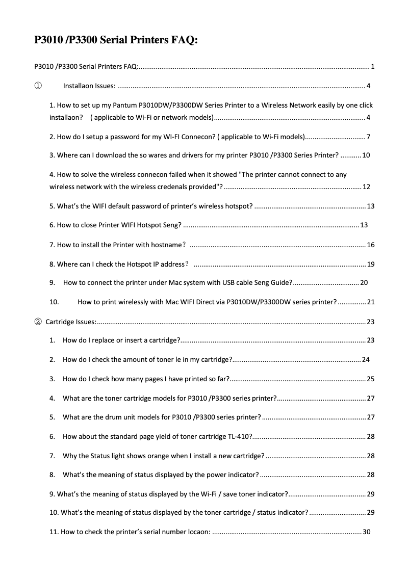Page 1 de la notice FAQ Pantum P3302DN