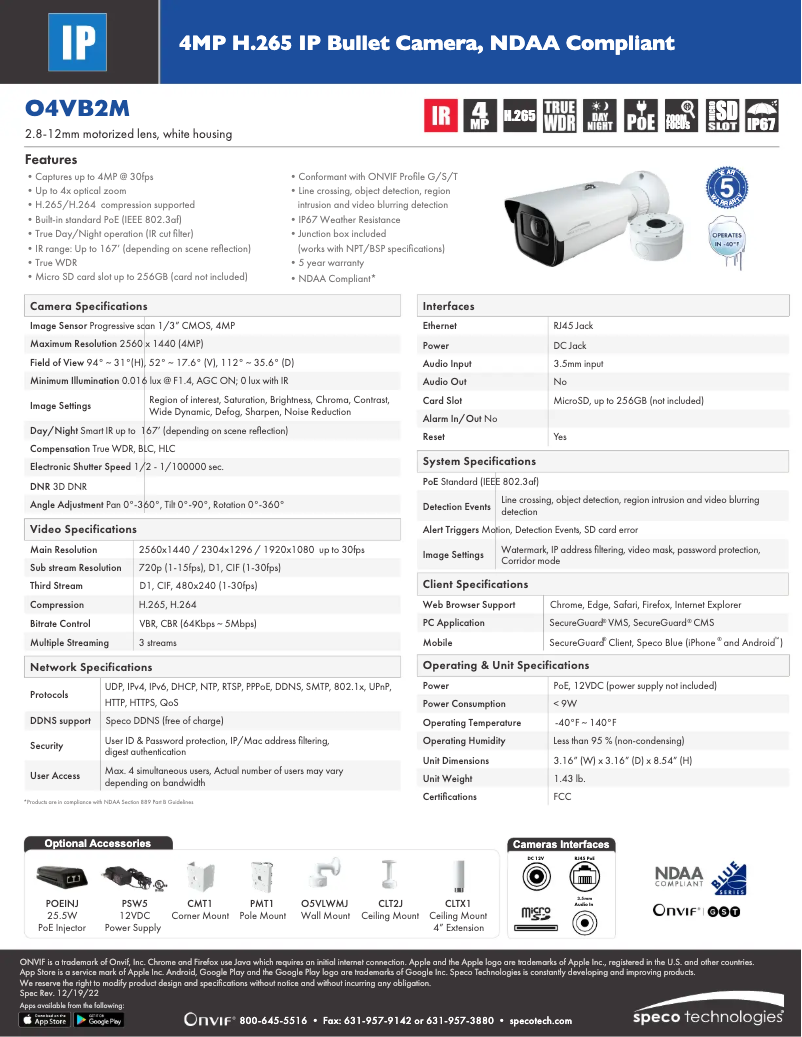 Page n°1 - Fiche technique Speco Technologies O4VB2M
