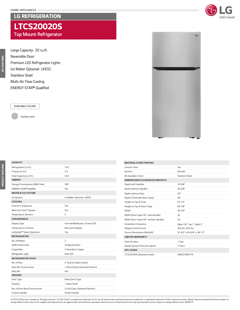 Image de la première page du manuel de l'appareil LTCS20020S